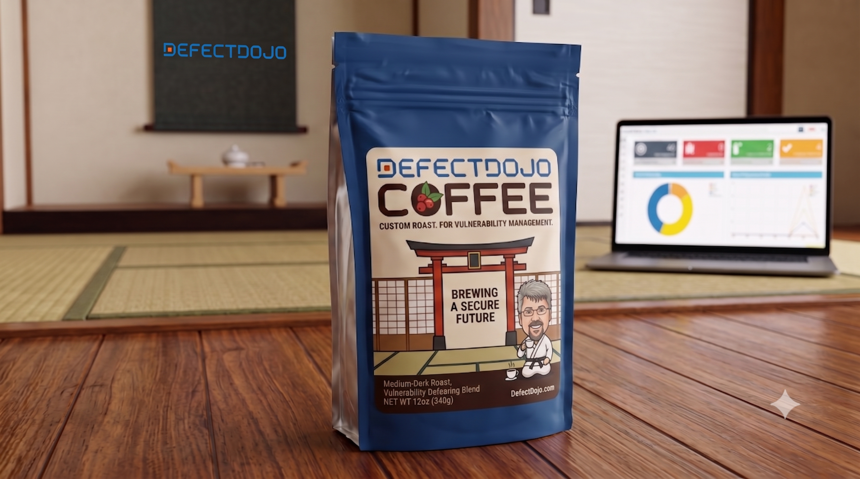 DefectDojo-branded coffee bag label