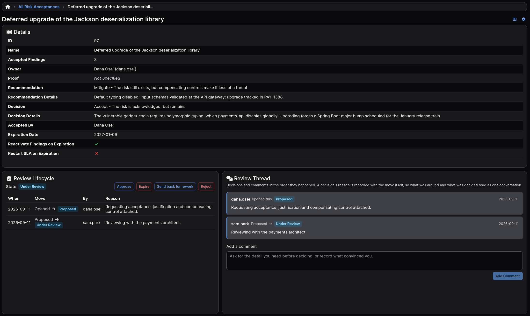 Documented Risk Acceptance